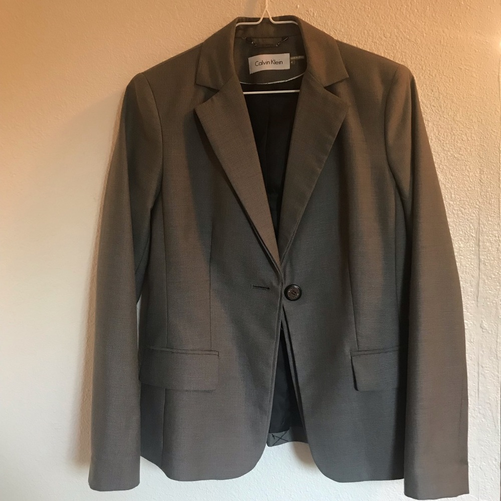 Calvin Klein Gray One Button Suit Jacket